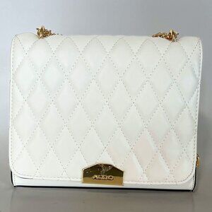 ALDO White Quilted Magnetic Flap Handbag,  Chain Strap Crossbody Bag, ALDO Bag